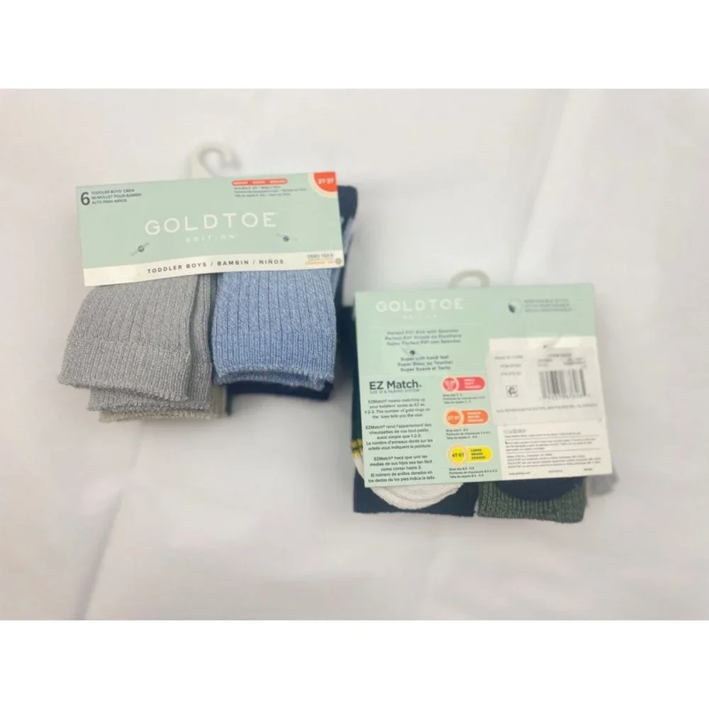 2-GOLDTOE Toddler Crew Boy 6-pack Socks 2T-3T